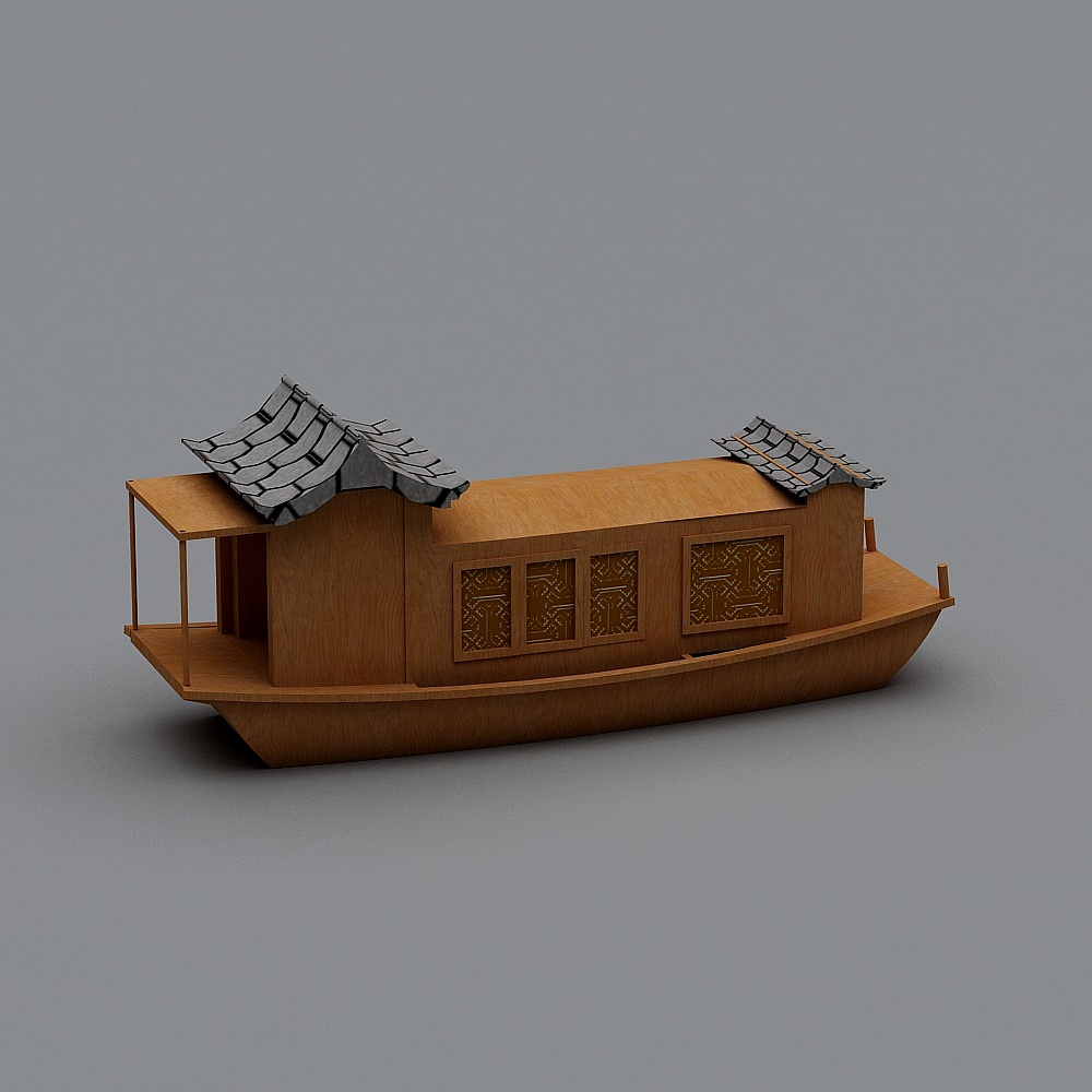 Elegant Traditional Chinese Wooden Boat 3D model