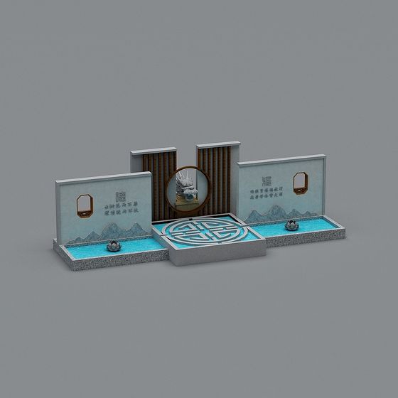 Zen Water Scene 3D Model with Low Poly Design