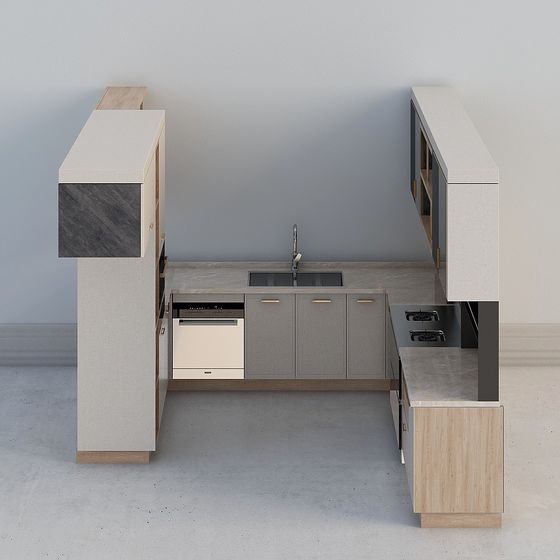 Stylish Low-Poly Kitchen 3D model Design