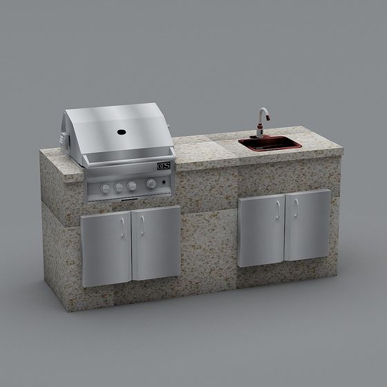 Low Poly Outdoor Kitchen 3D model