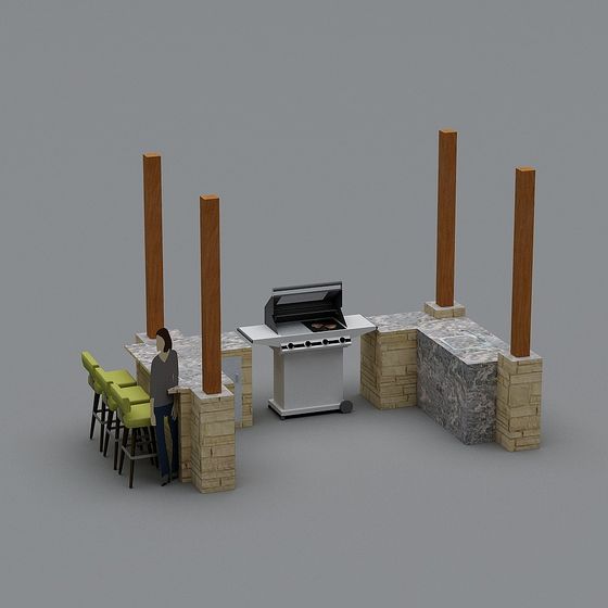 Charming Outdoor Kitchen 3D model in Low Poly Style