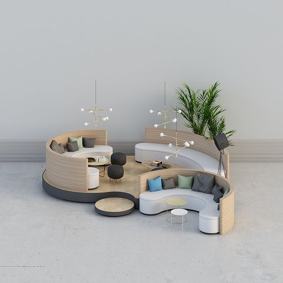 Stylish Low-Polygon Circular Sofa Set 3D model