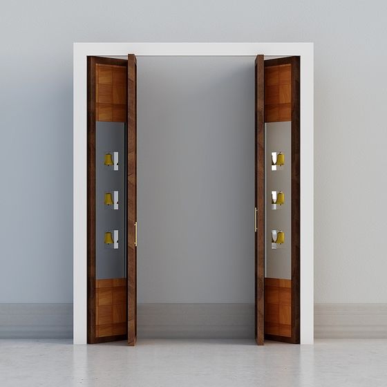Stylish Double Wooden Door 3D model