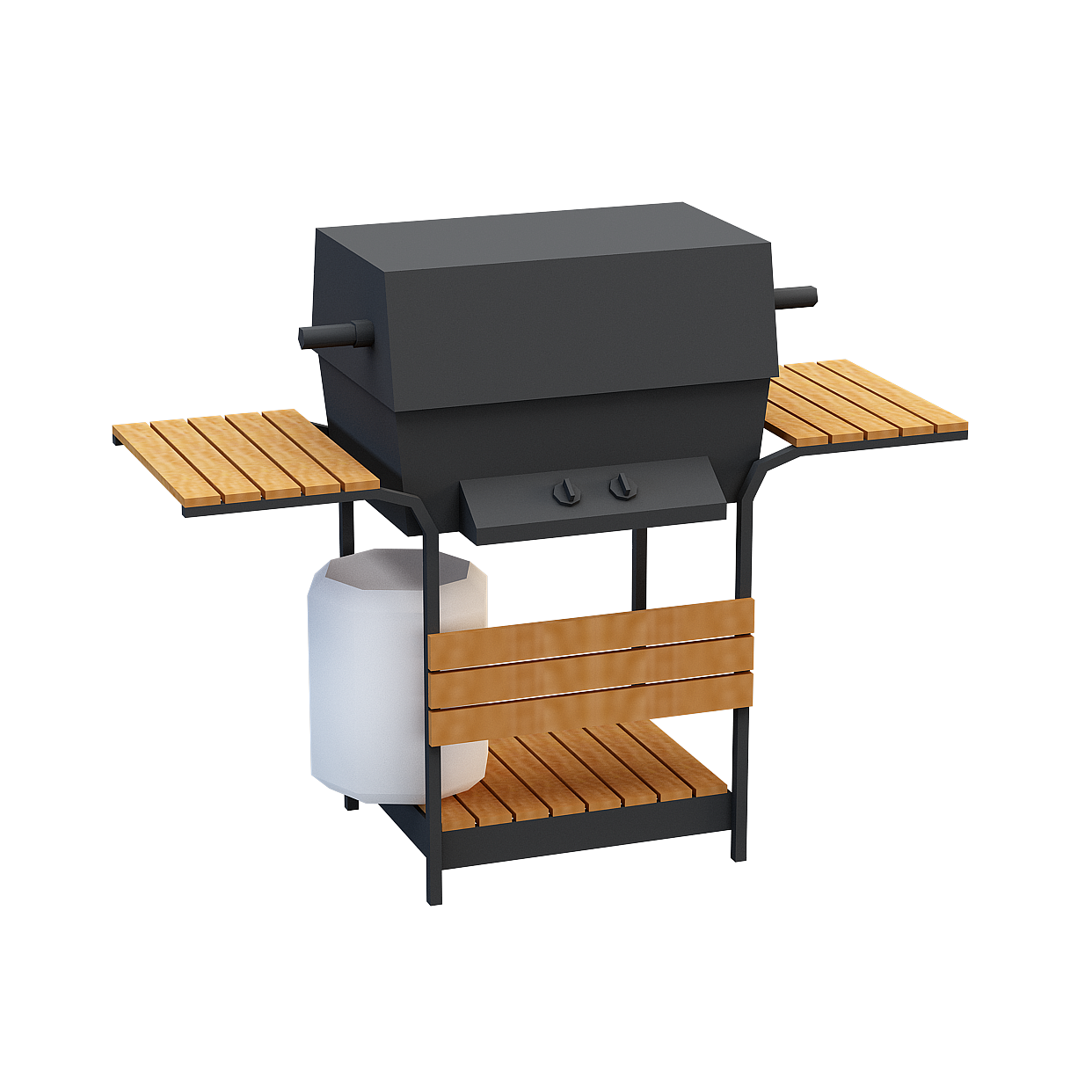 Stylish Low-Poly BBQ Grill 3D Model – Black & Wood Design