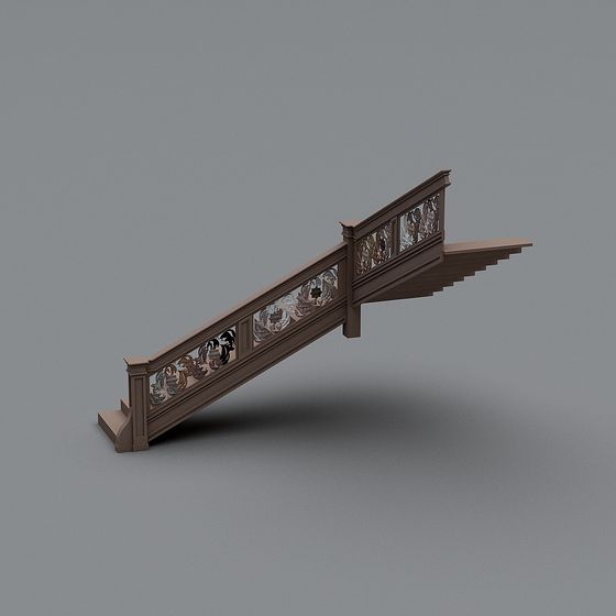 Elegant Low-Poly Wooden Staircase 3D model