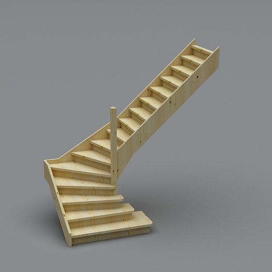 Low Poly Detailed Wooden Staircase 3D model