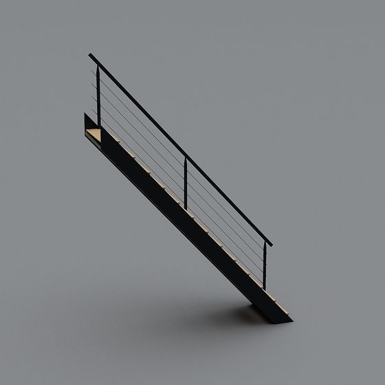 Elegant Black Metal and Gold Step Staircase 3D model