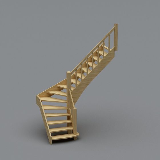 Elegant Low-Polygon Wooden Staircase 3D Model