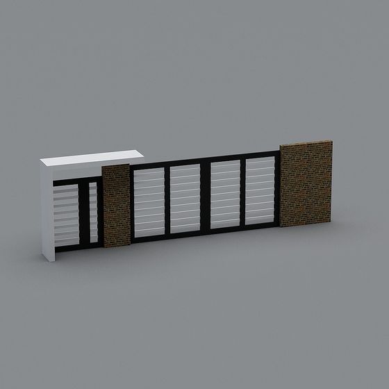 Minimalist Brick Wall 3D model with Window Shutters