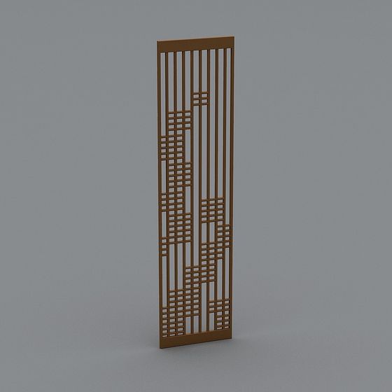 Tall brown decorative wall panel with geometric grid pattern on grey background