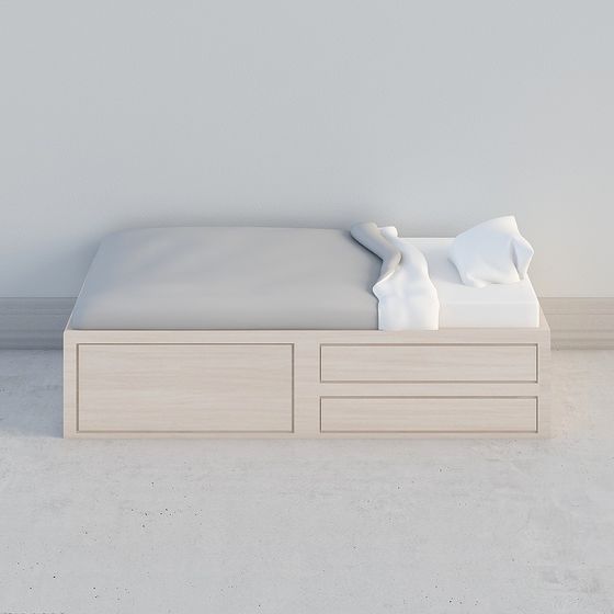 Wood Color Single Bed 3D Model