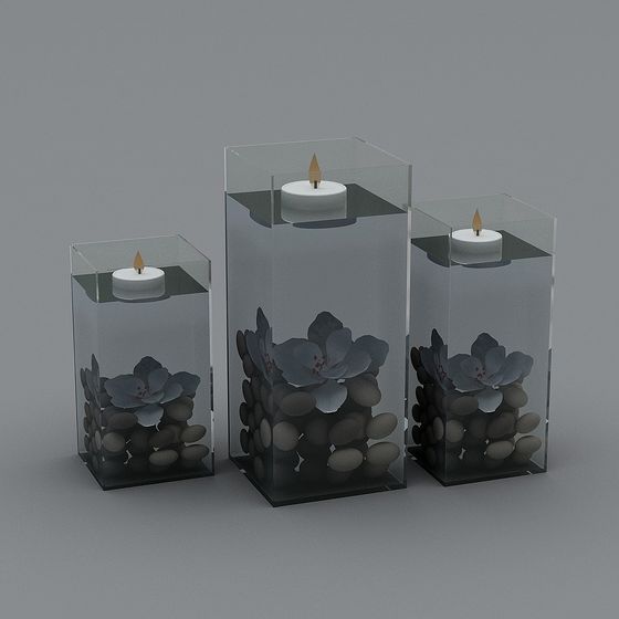 Elegant Glass Candle Holder 3D Model Set