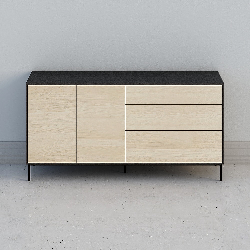 (Off the shelf) norhor import Nordic expression lonely wind Belgian Ethnicraft TID oak solid wood three draw double door side cabinet