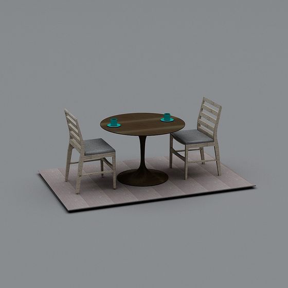 Low-Polygon Round Table and Wooden Chair 3D model