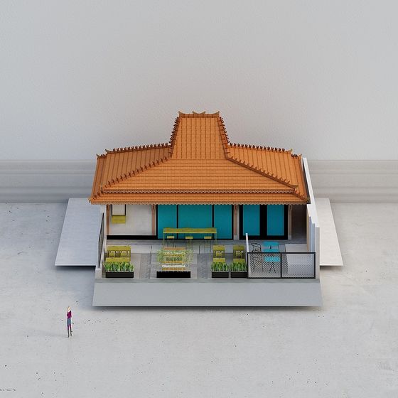 Oriental Courtyard Low-Polygon 3D model