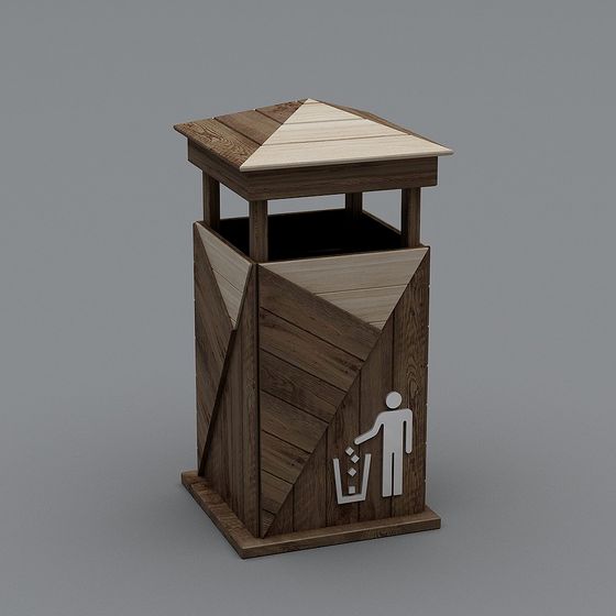 Natural Wood Waste Bin 3D model for Urban Spaces