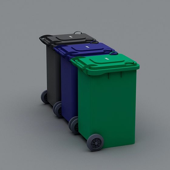 Vibrant Low-Poly Trash Can 3D model