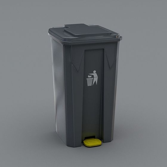 Modern Grey and Yellow Trash Bin 3D model