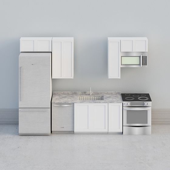 Elegant Low-Polygon Kitchen 3D model for Modern Spaces