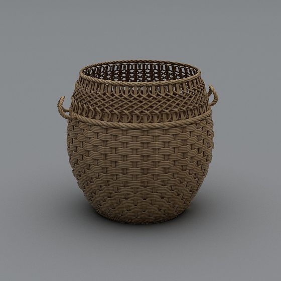 Handcrafted Rustic Rattan Basket 3D model for Creative Use