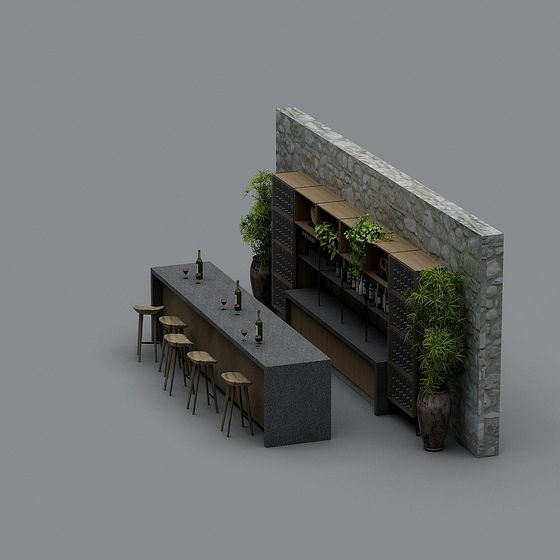 Modern Low-Poly Bar Counter 3D model