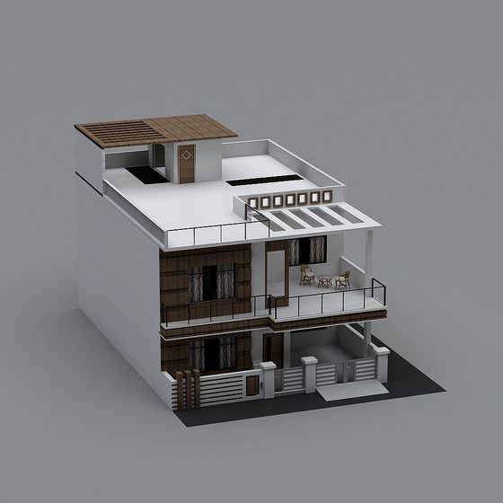 Modern Minimalist Three-Story Building 3D model