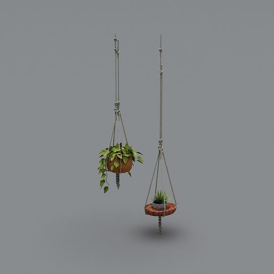 Hanging Green Plant Basket 3D model