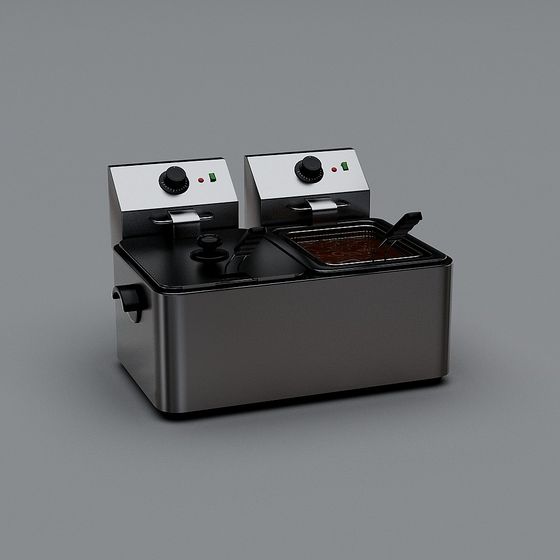 Stylish Dual-Head Deep Fryer 3D model for Modern Kitchens