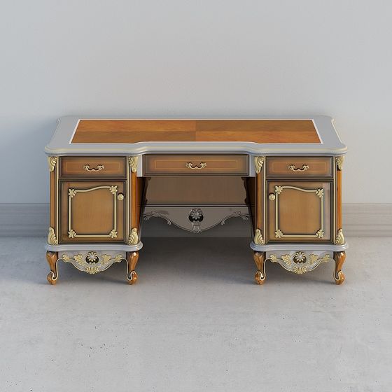 Classic Office Desk 3D model with Vintage Charm