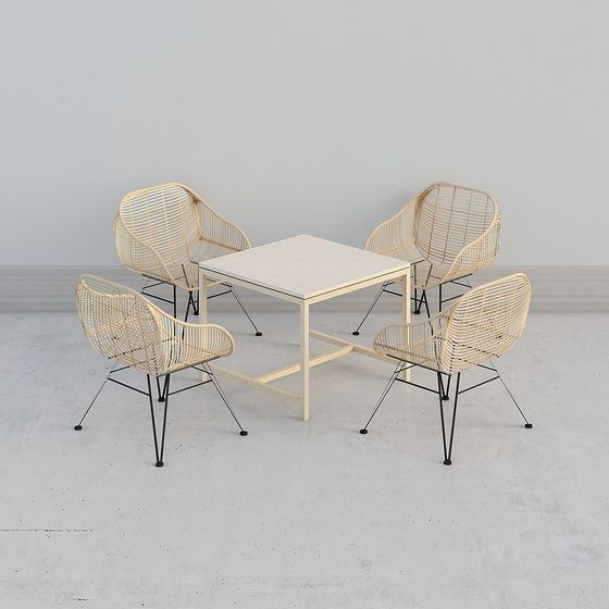 Woven Dining Table and Chairs Set 3D model