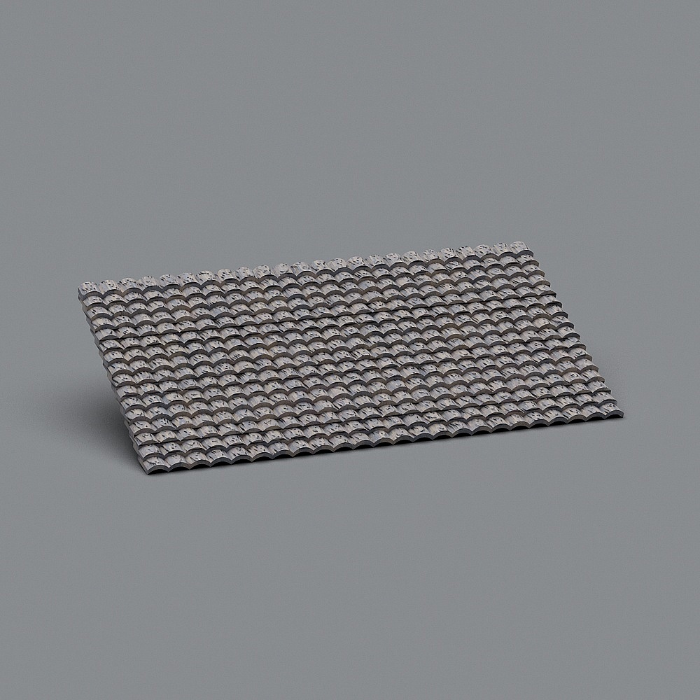 Traditional grey clay roof tiles with curved shape and rough texture on grey background