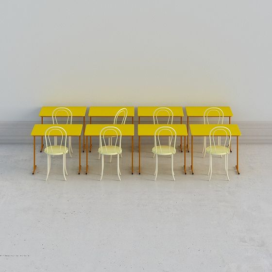 Charming Yellow Desk and Chair 3D Model for Learning Environments