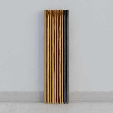 Modern vertical wood slat wall panel with black side edge on white background