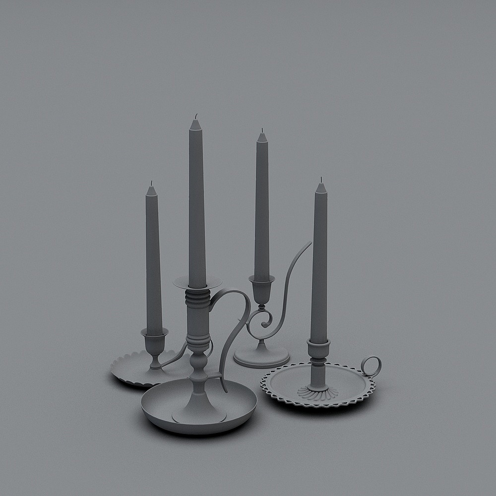 Elegant Low Polygon Candle Holder 3D model Set