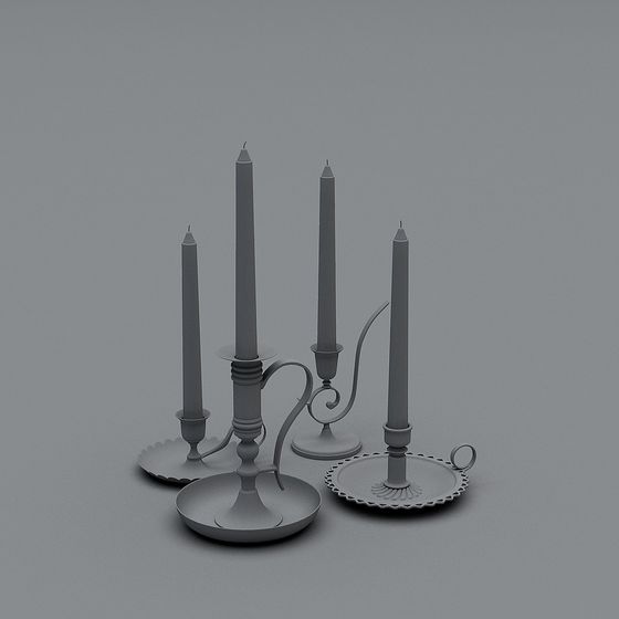 Elegant Low Polygon Candle Holder 3D model Set
