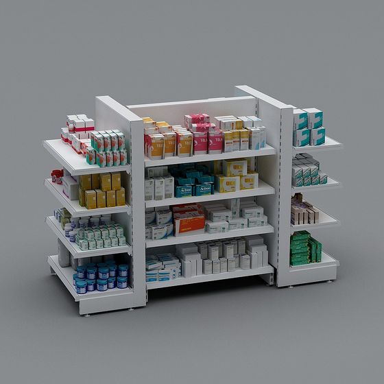 Realistic Pharmacy Shelves 3D Model