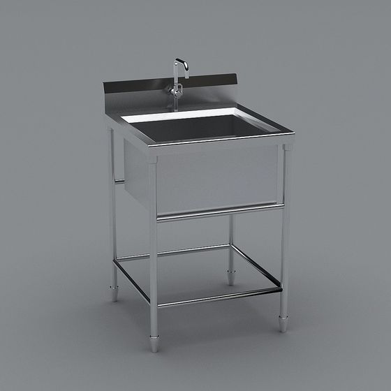 Industrial Stainless Steel Sink Countertop 3D model