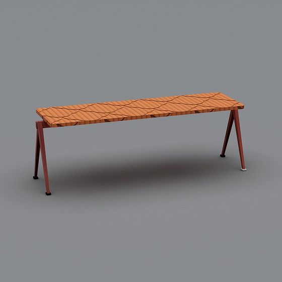 Roof Long Bench 3D Model in Low Polygon Style