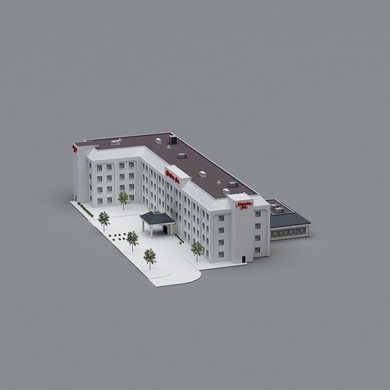 Hampton Inn Hotel 3D model in Low-Polygon Style