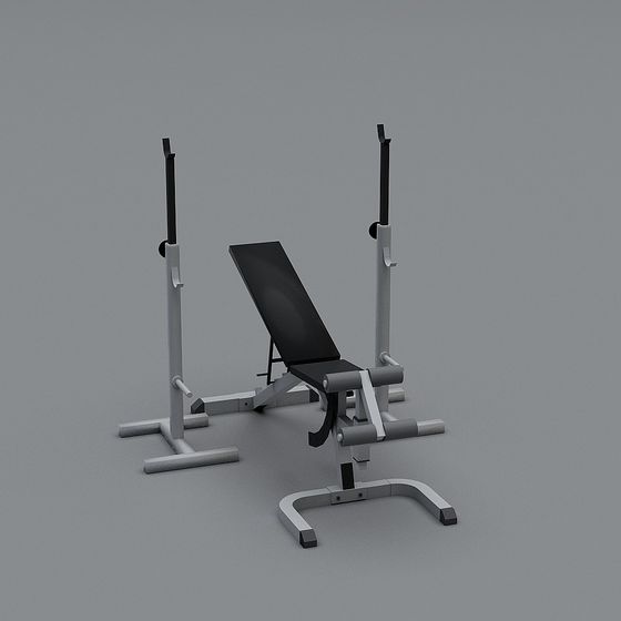 Adjustable weight bench with black padding and white metal frame on grey background
