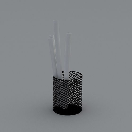 Elegant Low-Polygon Pen Holder and Pencil Set 3D model