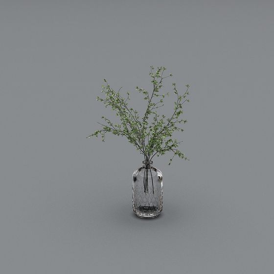 Glass Vase with Green Plants 3D model