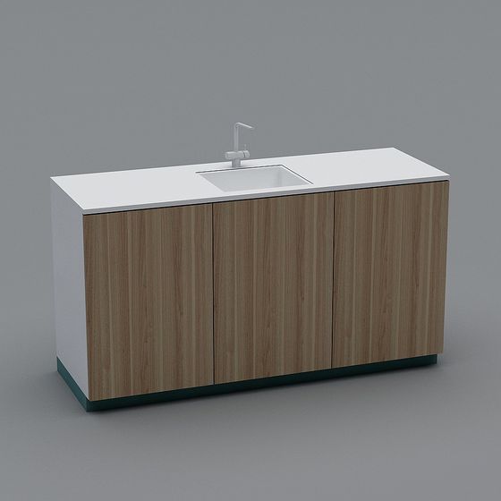 Kitchen Cabinet with Sink 3D Model in Golden