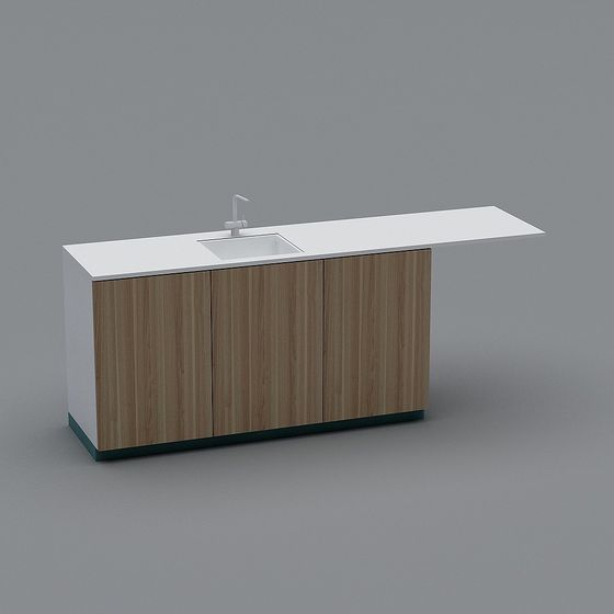 Kitchen Cabinet with Sink 3D Model in Purple and Black