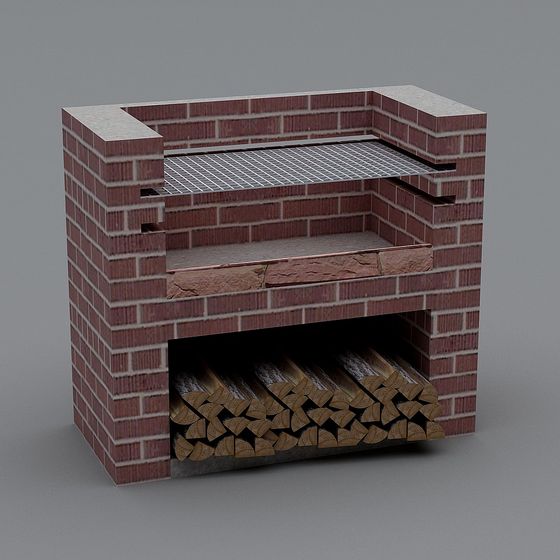 Low Poly High Detail Brick Fireplace 3D model