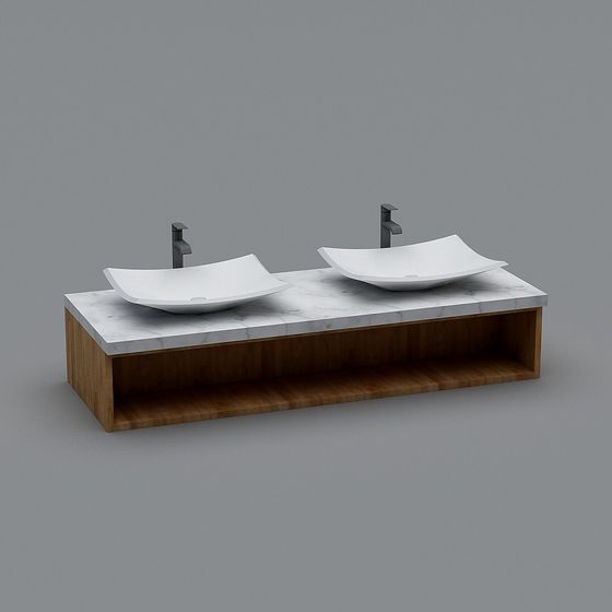Chic Double Sink Bathroom Vanity 3D model for Contemporary Spaces