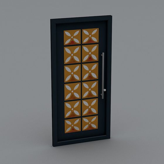 Elegant Low-Poly Door 3D model with Gold Accents