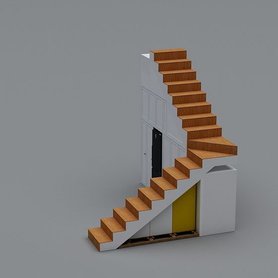 Elegant Low-Poly Wooden Staircase 3D model