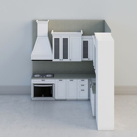 Modern Low-Polygon Kitchen 3D Model – White Cabinetry