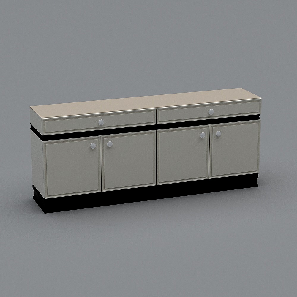 Modern white cabinet with two drawers and four doors on grey background